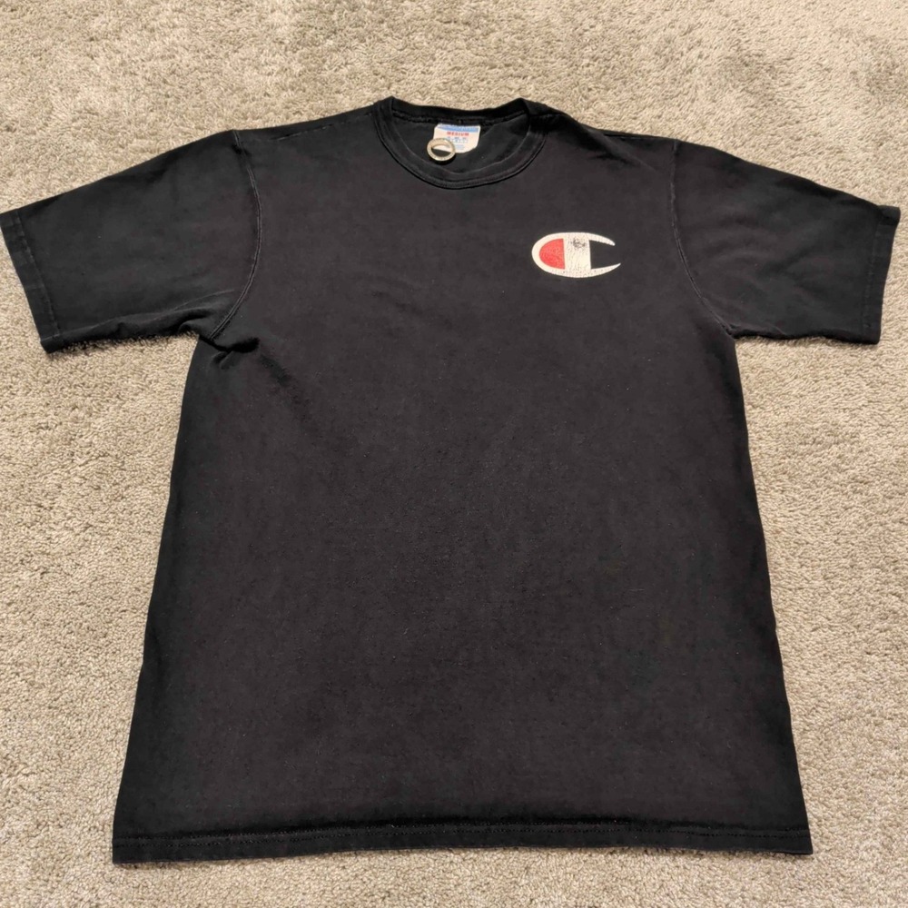 Champion T-Shirt Mens Medium Black Big C Logo Short Sleeve GT19 BKC Cotton